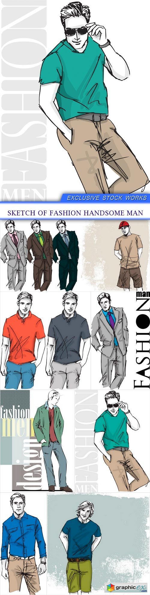 Sketch of fashion handsome man 8X EPS