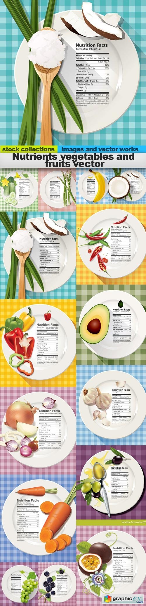 Nutrients vegetables and fruits vector,  15 x EPS