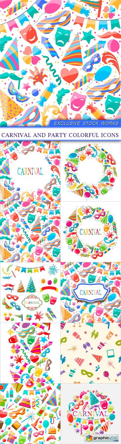 carnival and party colorful icons 10X EPS