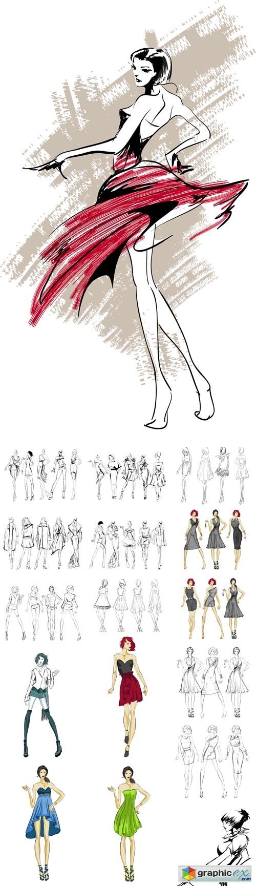 Sketch.Fashion Girls on a White Background