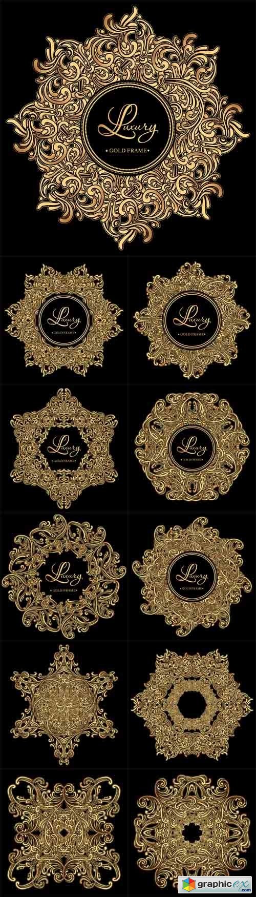 Luxury golden vintage frame with curls and vignettes in the style of Baroque