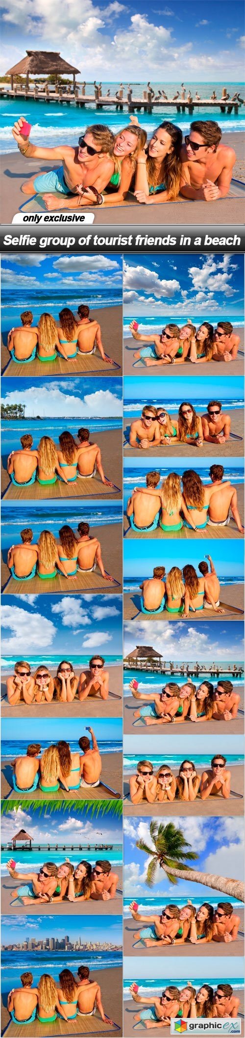Selfie group of tourist friends in a beach - 15 UHQ JPEG