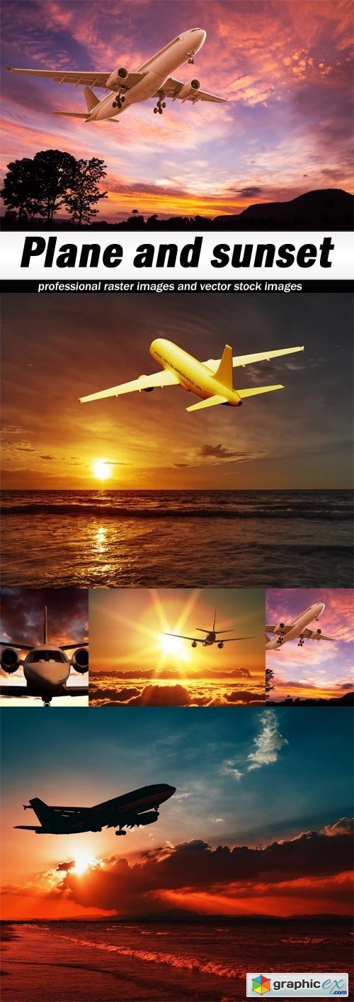 Plane and sunset - 5 UHQ JPEG