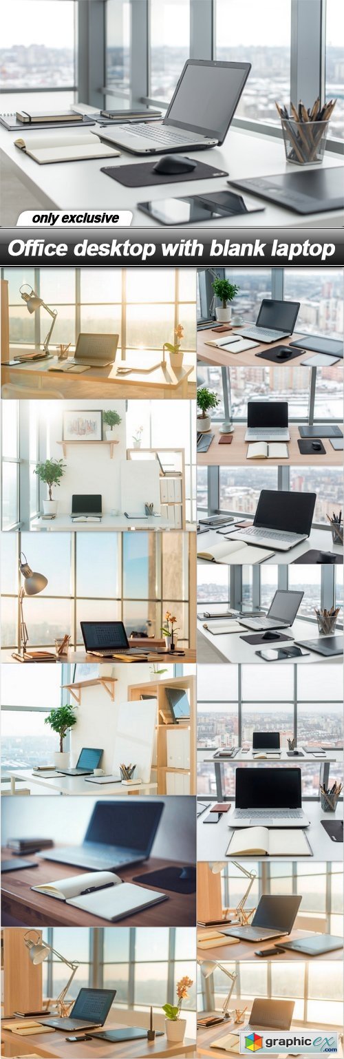 Office desktop with blank laptop - 14 UHQ JPEG