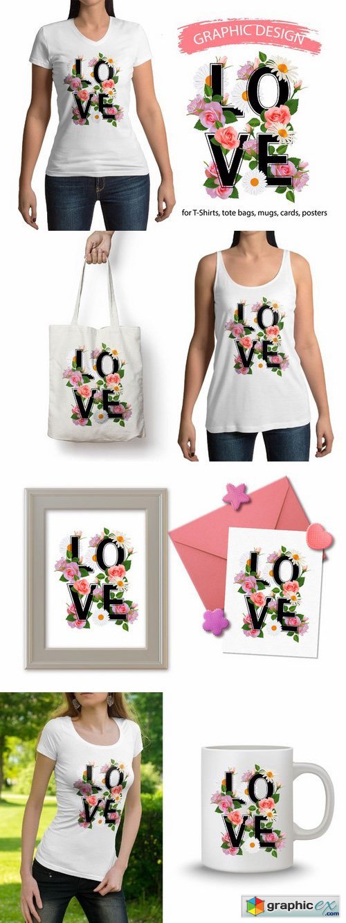 LOVE and flowers graphic design