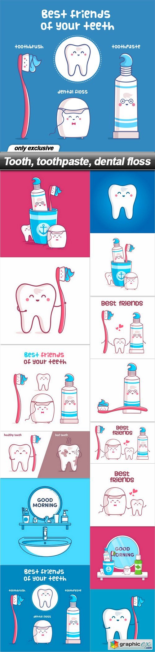 Tooth, toothpaste, dental floss - 14 EPS