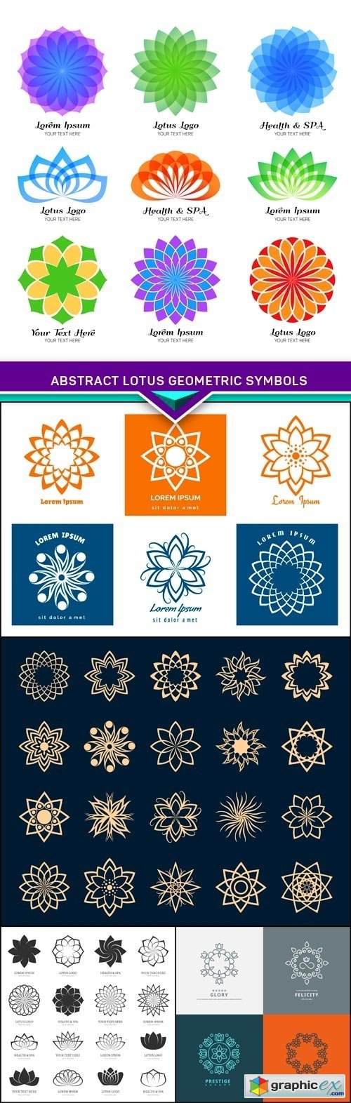 Abstract lotus geometric symbols 5X EPS