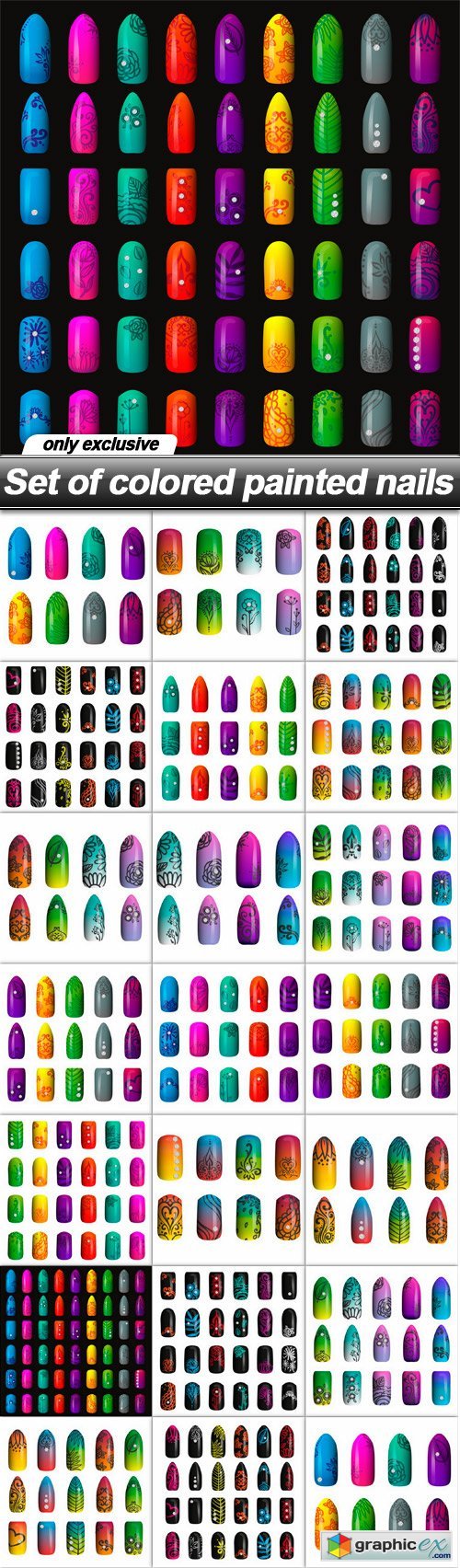 Set of colored painted nails - 20 EPS