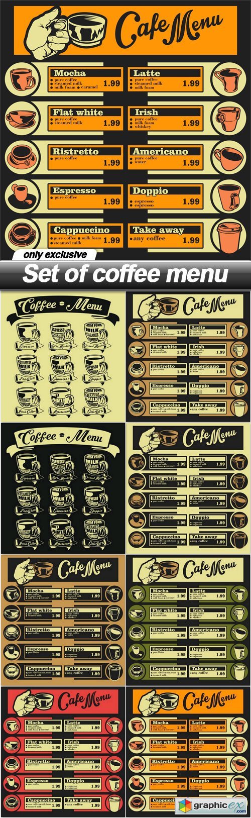Set of coffee menu - 8 EPS