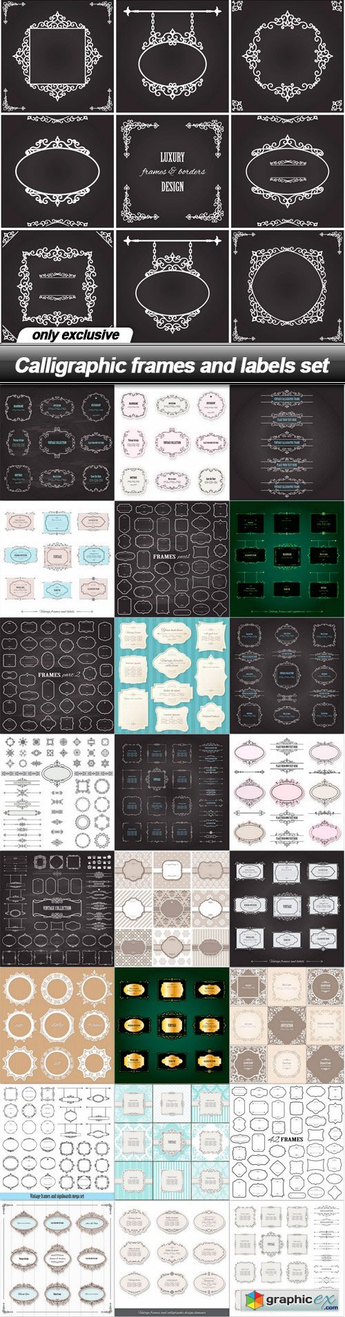 Calligraphic frames and labels set - 25 EPS