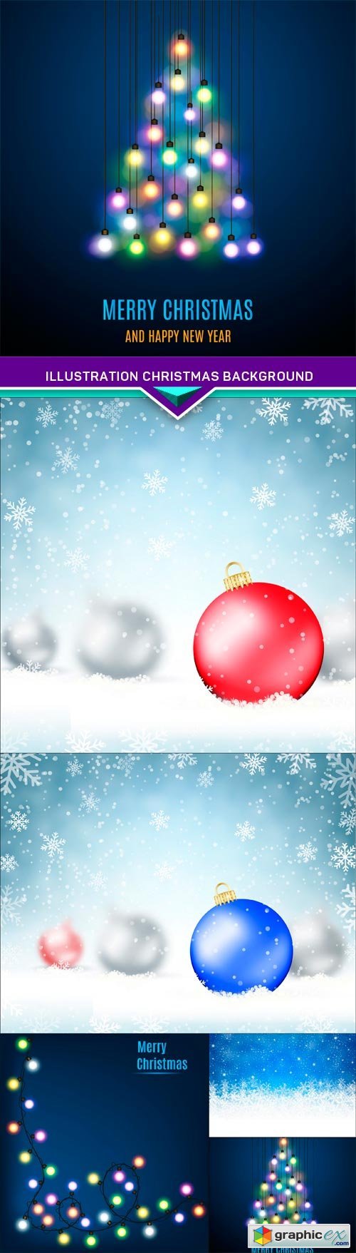 Illustration Christmas background with glass balls and snowflakes 5X EPS