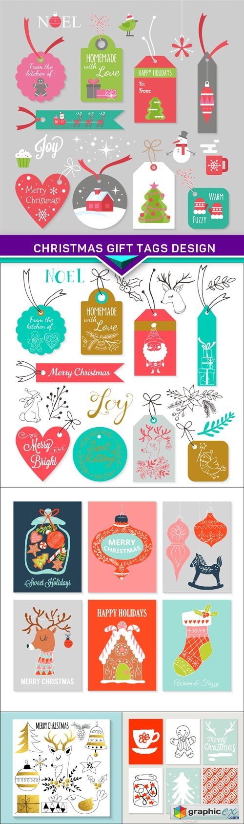 Christmas gift tags design with flat modern icons 5X EPS