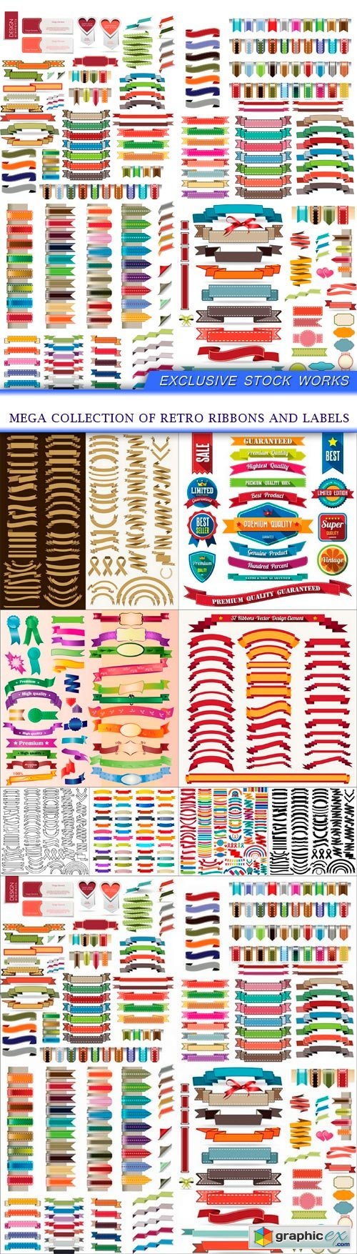 Mega collection of retro ribbons and labels 9x EPS