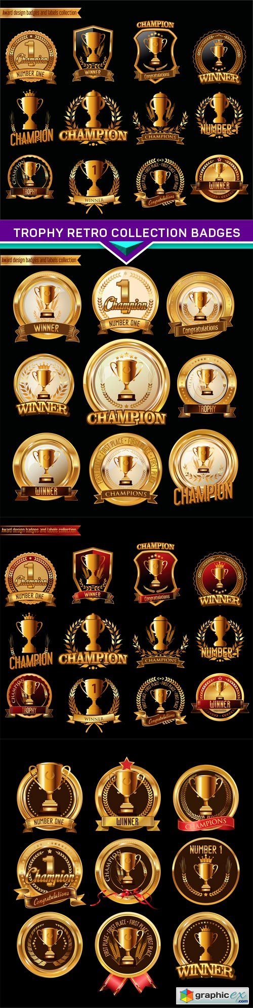 Trophy retro collection badges 4X EPS