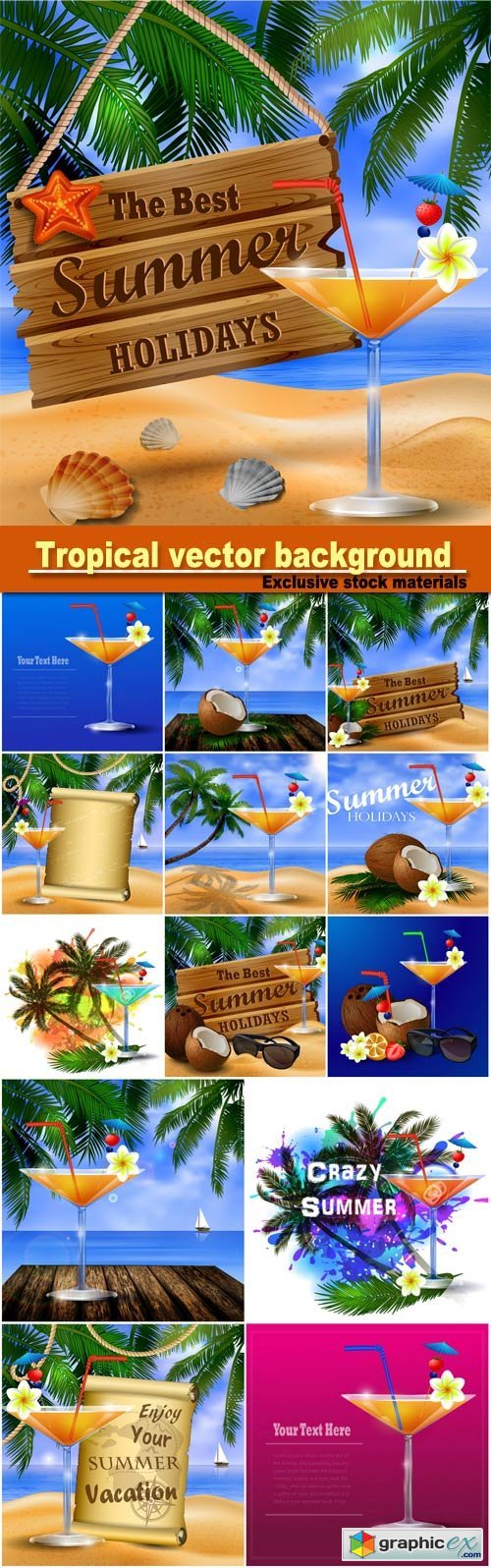 Tropical vector background with leaves of palm trees