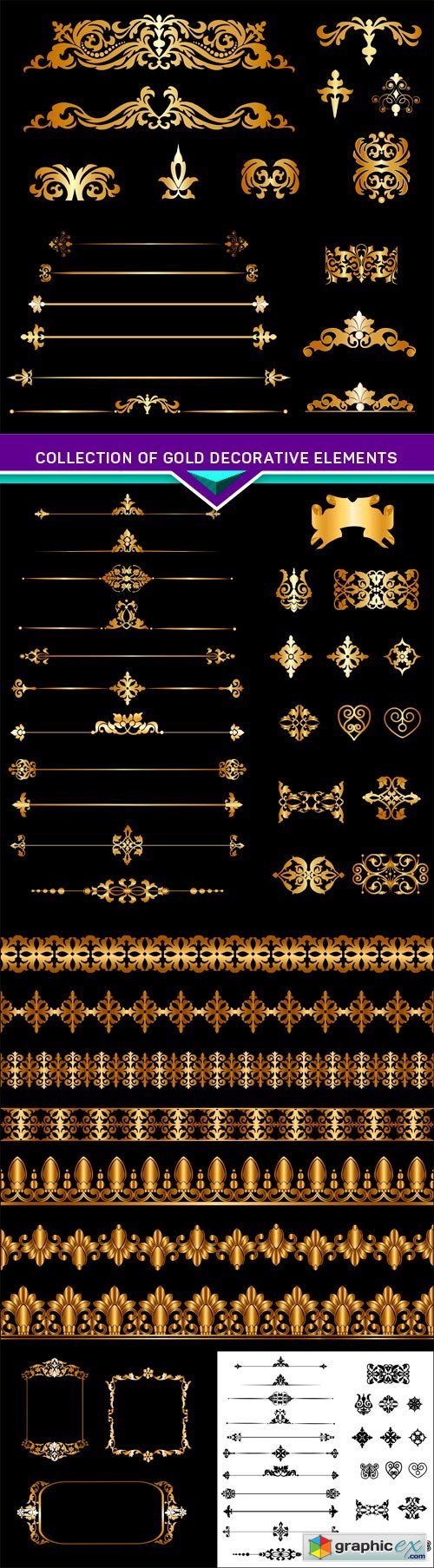 Collection of gold decorative borders and dividers elements 5X EPS