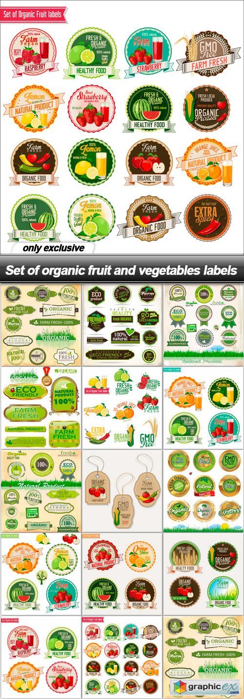 Set of organic fruit and vegetables labels - 14 EPS