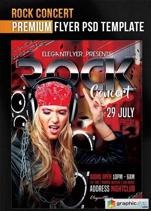 Rock Concert Flyer PSD Template + Facebook Cover