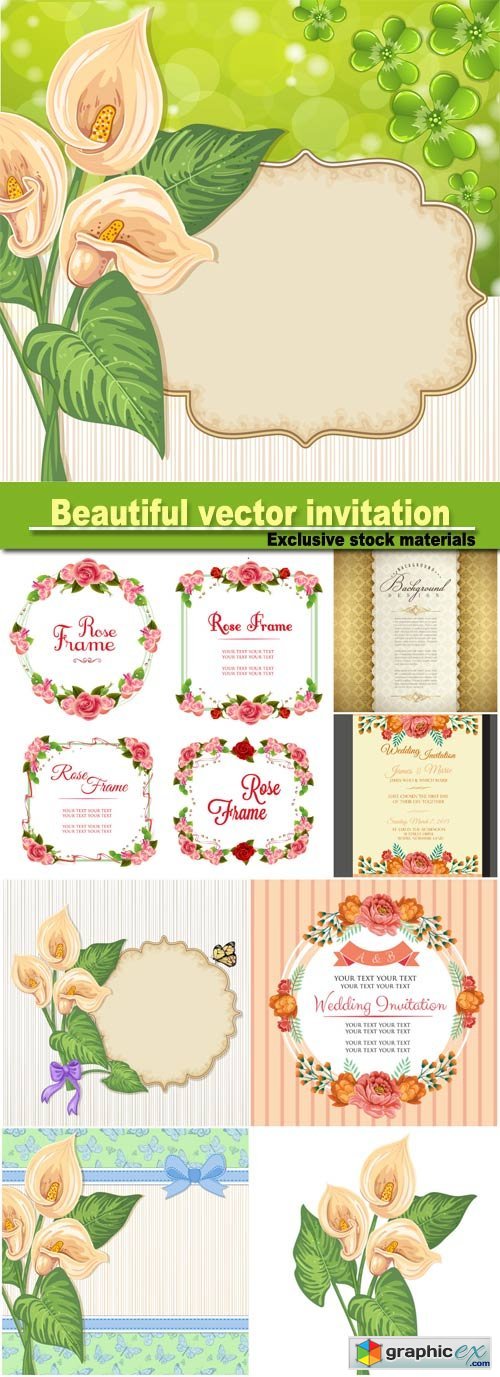 Beautiful vector invitation with flowers, calla vector