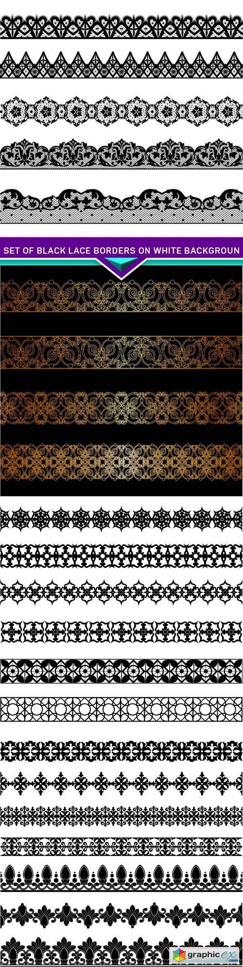 Set of black lace borders on white backgroun 4X EPS
