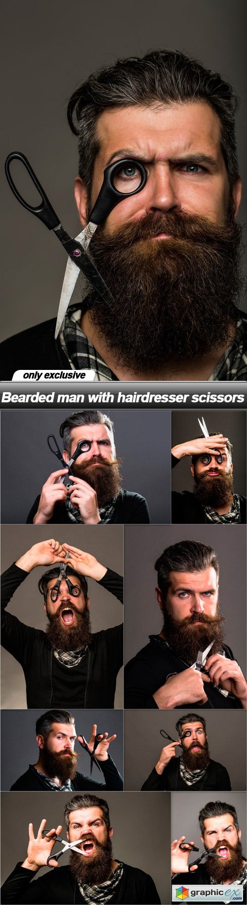 Bearded man with hairdresser scissors - 9 UHQ JPEG