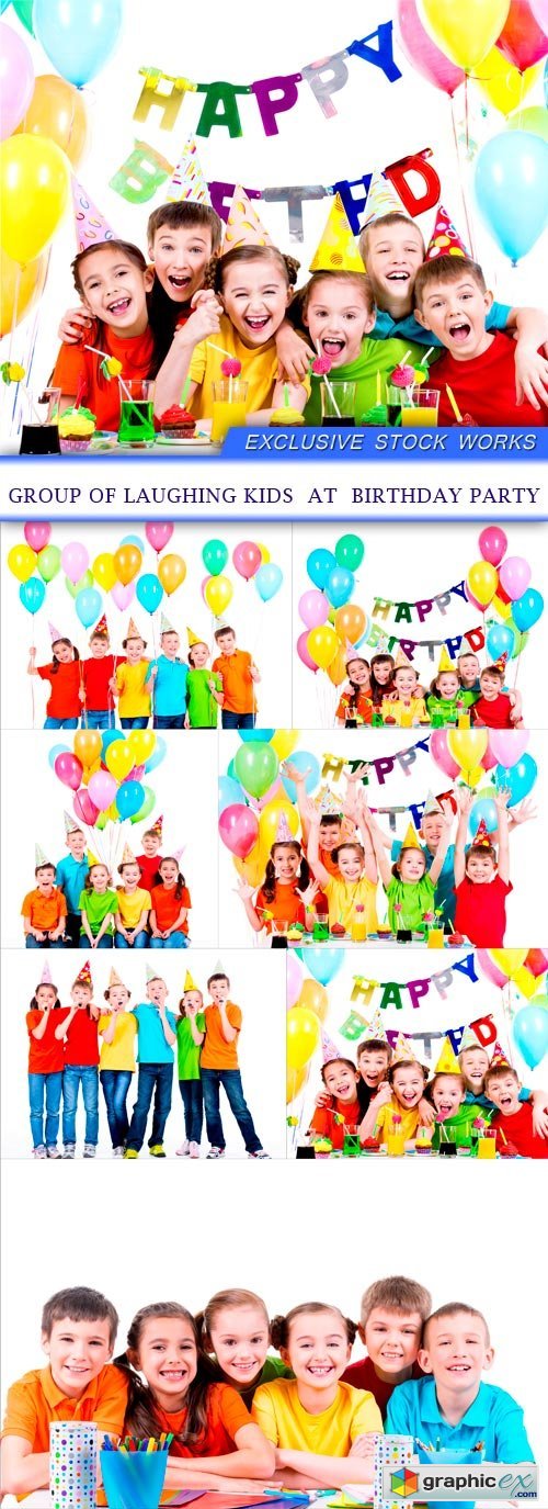 Group of laughing kids at birthday party 7X JPEG