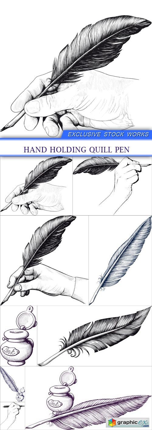 Hand holding quill pen 9X EPS