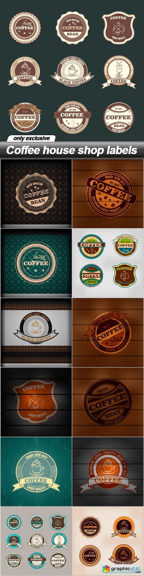 Coffee house shop labels - 13 EPS