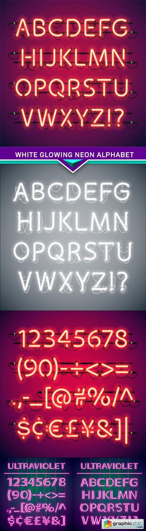 White glowing neon alphabet 5X EPS