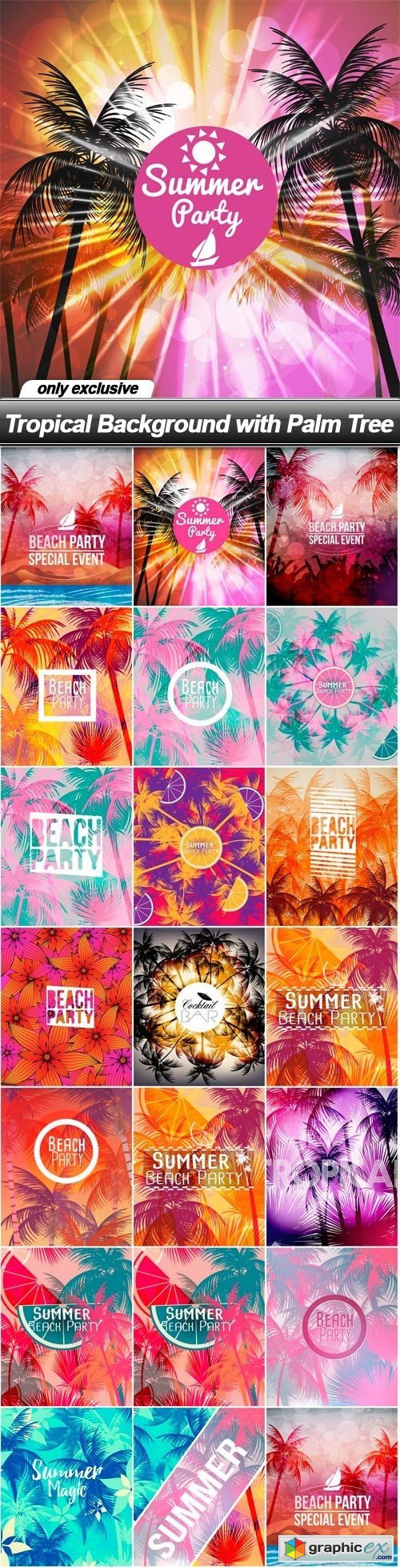 Tropical Background with Palm Tree - 20 EPS
