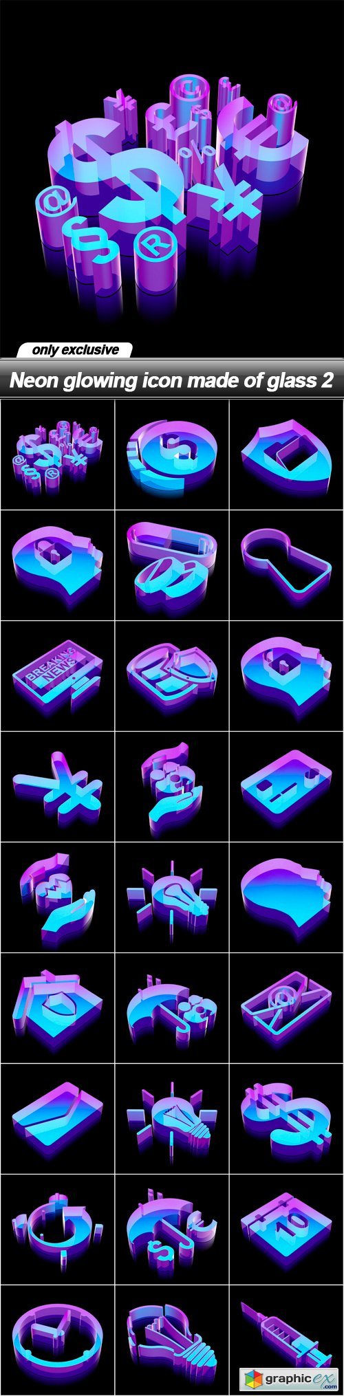 Neon glowing icon made of glass 2 - 51 EPS