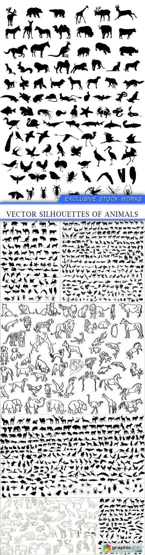 silhouettes of animals 6X EPS