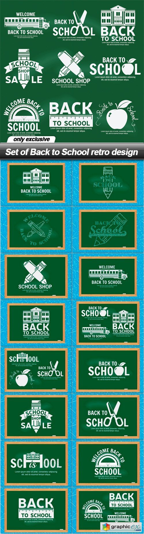 Set of Back to School retro design - 17 EPS