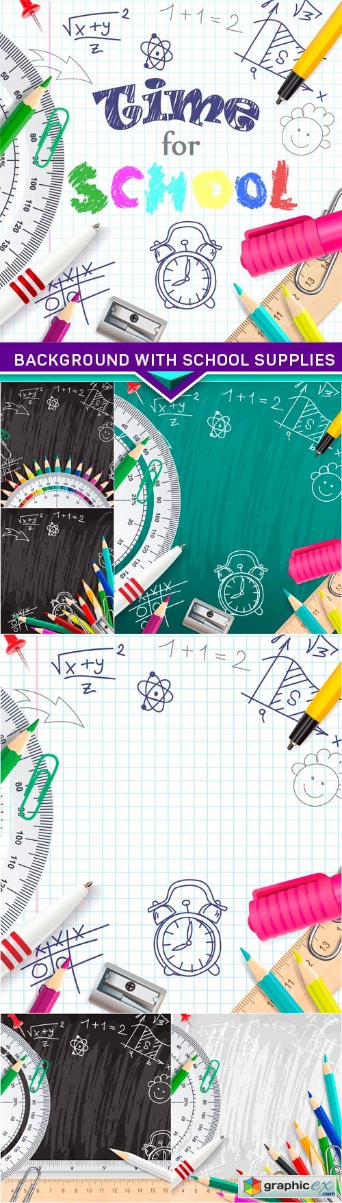 Creative vector chalk background with school supplies 7X EPS