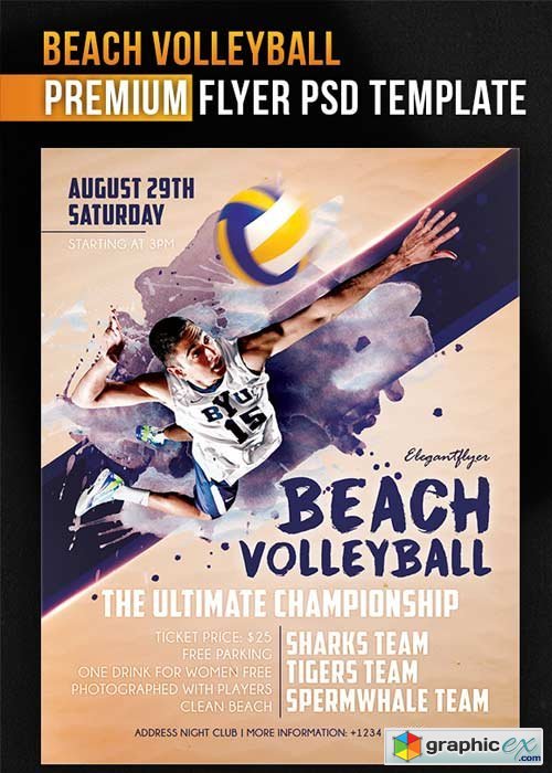Beach Volleyball Flyer PSD Template + Facebook Cover