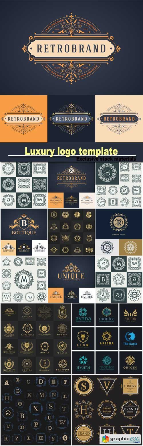 illustration of luxury logo template, calligraphic elegant ornament, monogram template