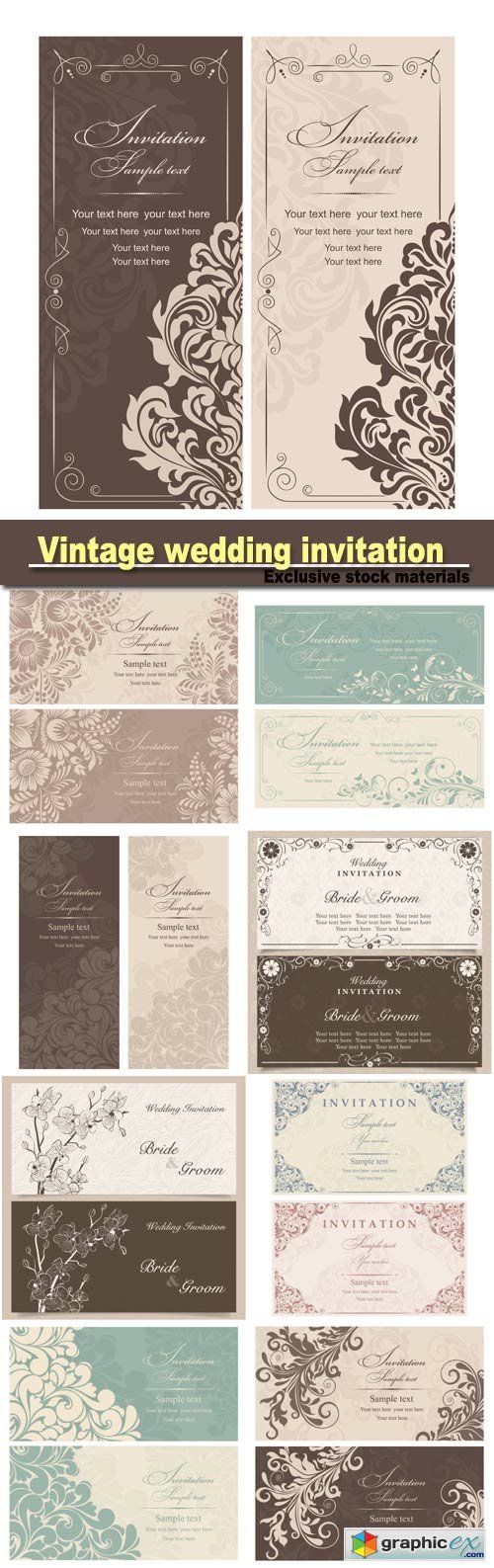 Vintage wedding invitation with floral design, vector illustration