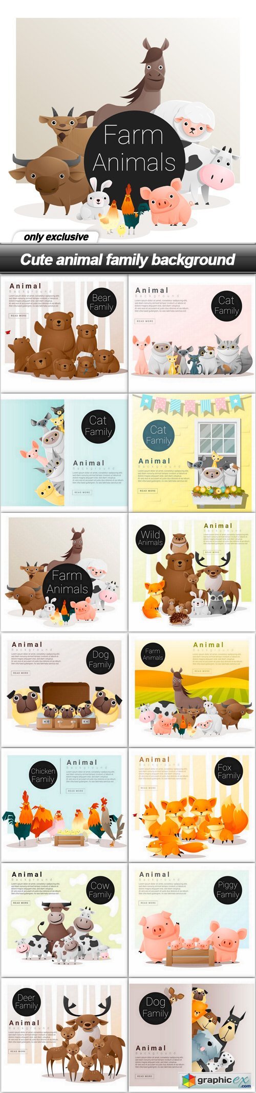 Cute animal family background - 20 EPS