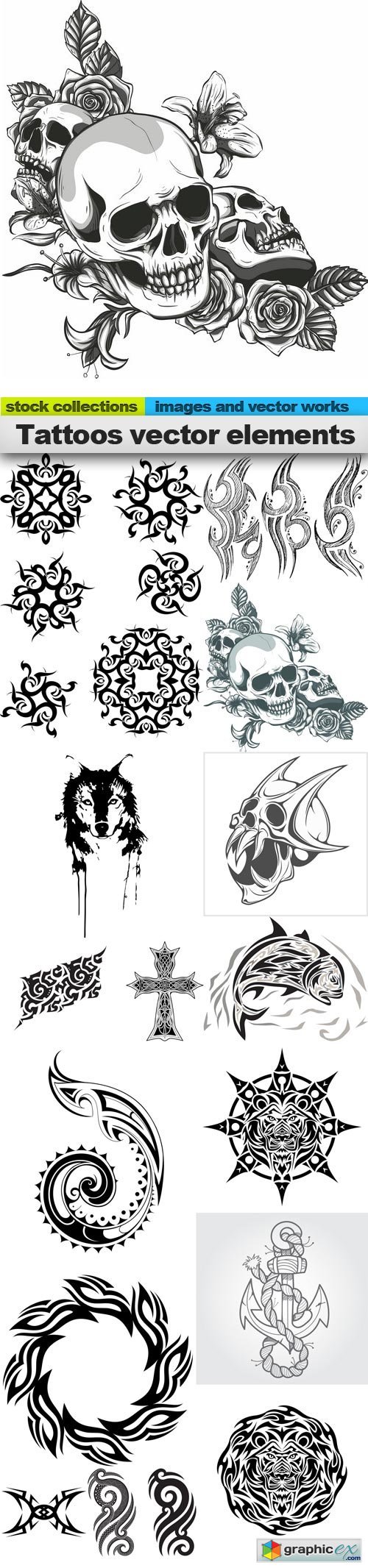 Tattoos vector elements, 15 x EPS