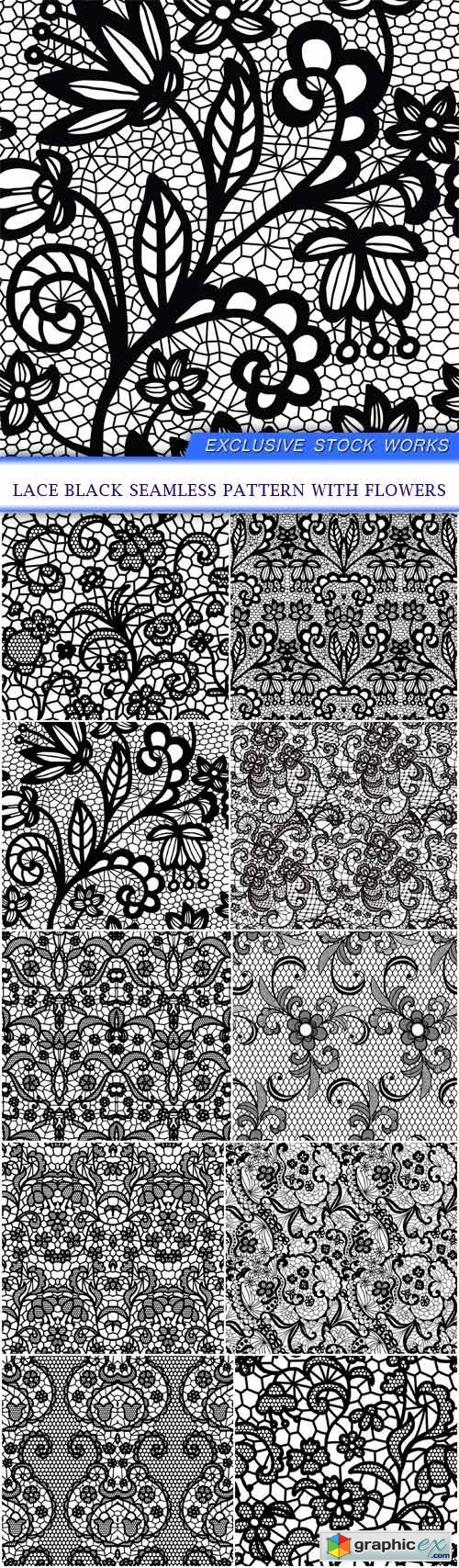 Lace black seamless pattern with flowers 10X EPS