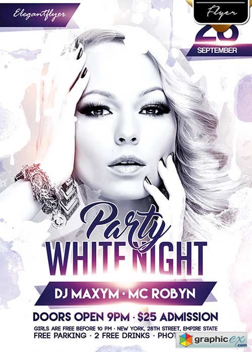 White Night Party V7 Flyer PSD Template + Facebook Cover