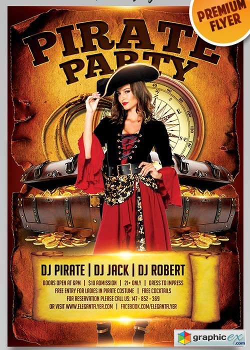 Pirate Party V12 Flyer PSD Template + Facebook Cover