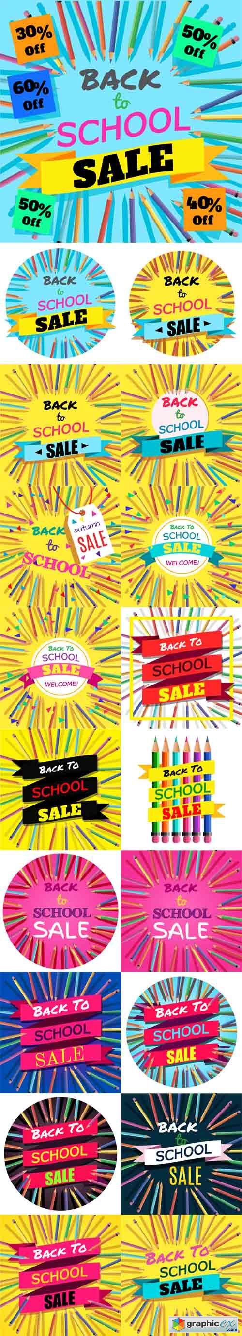 Back To School Sale. Background with Colorful Pencils with Header
