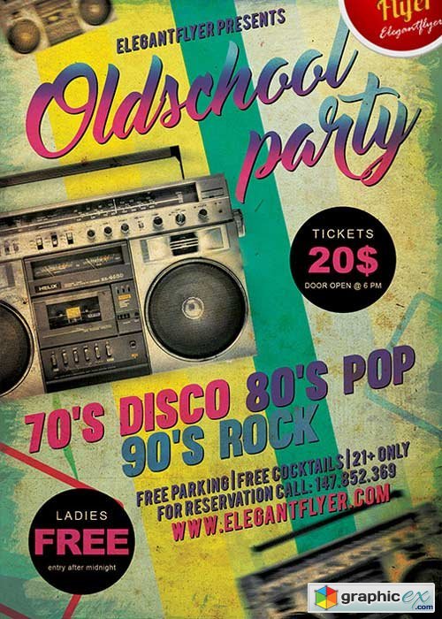 Old School Party V1 Flyer PSD Template + Facebook Cover