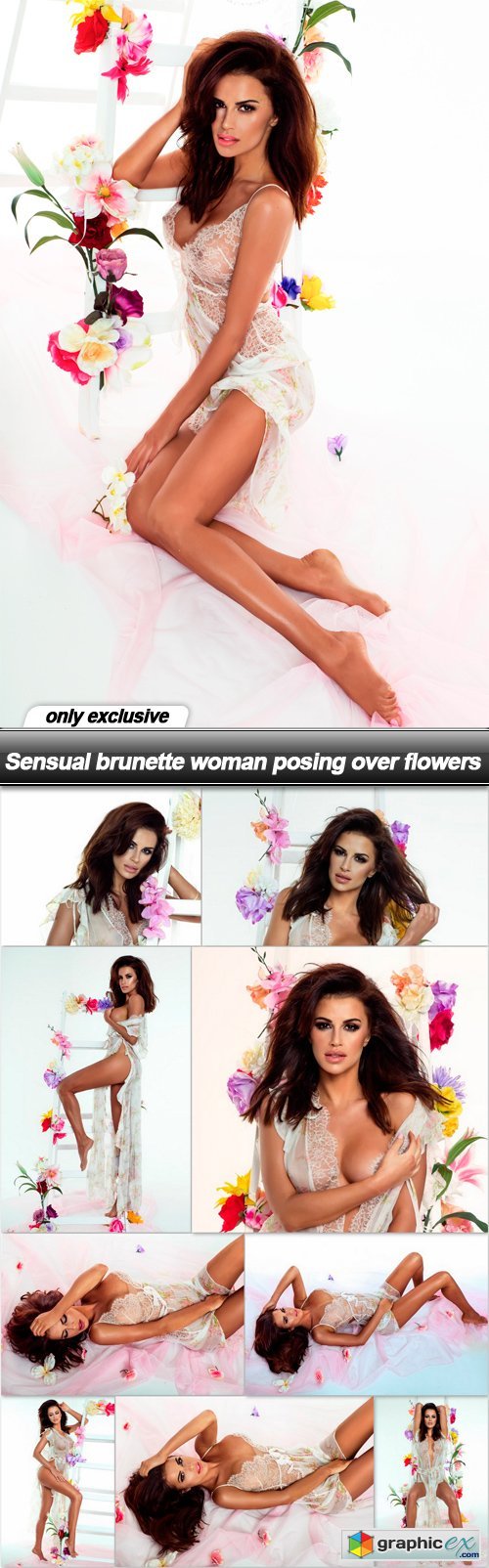 Sensual brunette woman posing over flowers - 10 UHQ JPEG