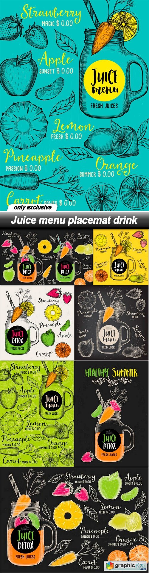 Juice menu placemat drink - 8 EPS