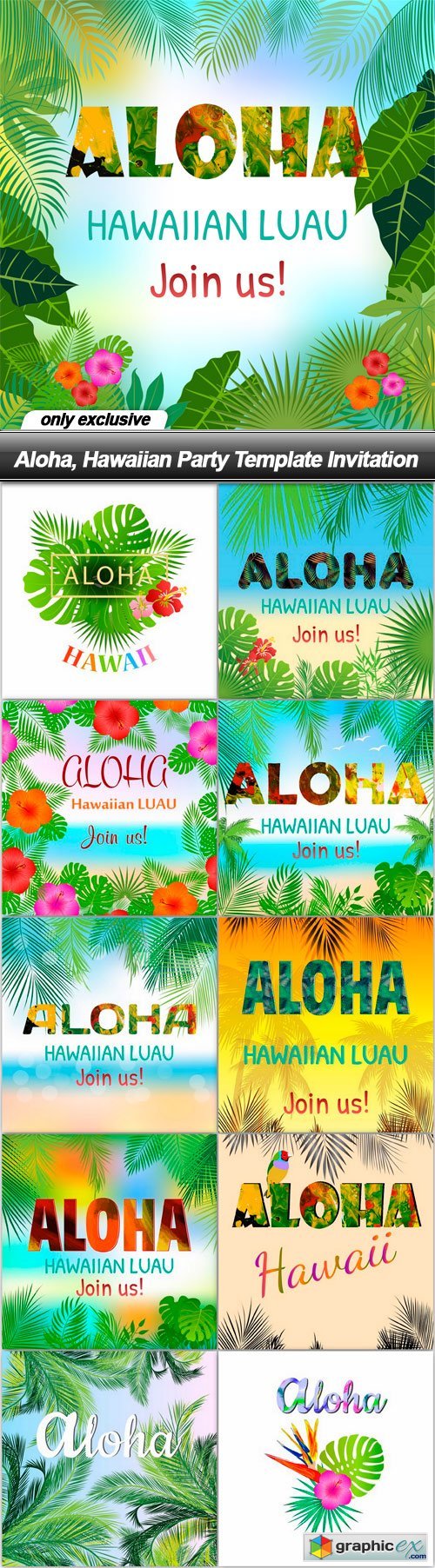 Aloha, Hawaiian Party Template Invitation - 11 EPS