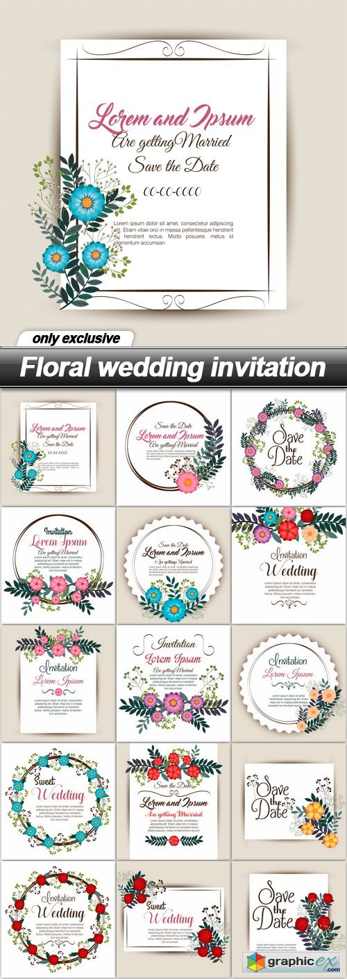 Floral wedding invitation - 15 EPS
