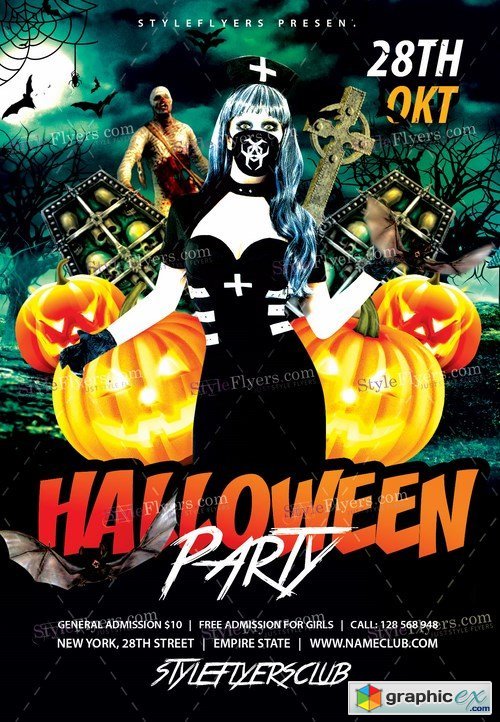 Halloween Party PSD Flyer Template + Facebook Cover