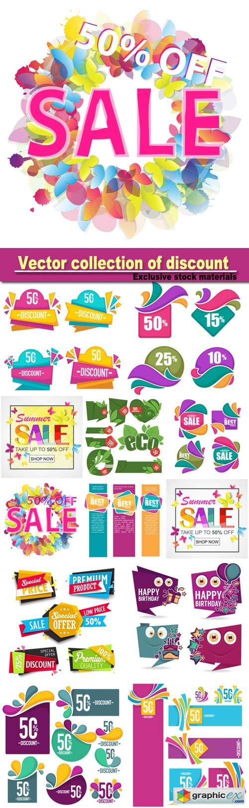 collection of discount and sale bubbles, tags, banners and stickers